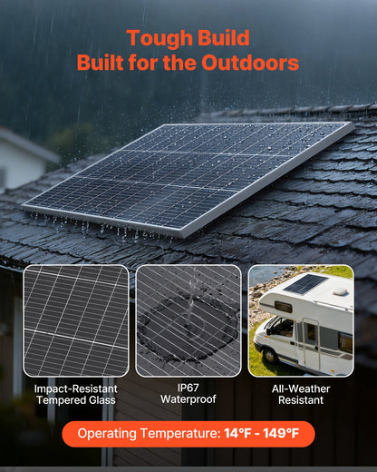 VEVOR 2PCS 100W Bifacial Solar Panels, 23% High-Efficiency N-Type Monocrystalline PV Module with MC4 Output & Aluminum Frame, IP67 Waterproof Solar Panel for Car Boat RV Flat Rooftop Off-Grid - GDSTYNB2100WXPNKI001V1 - view 6