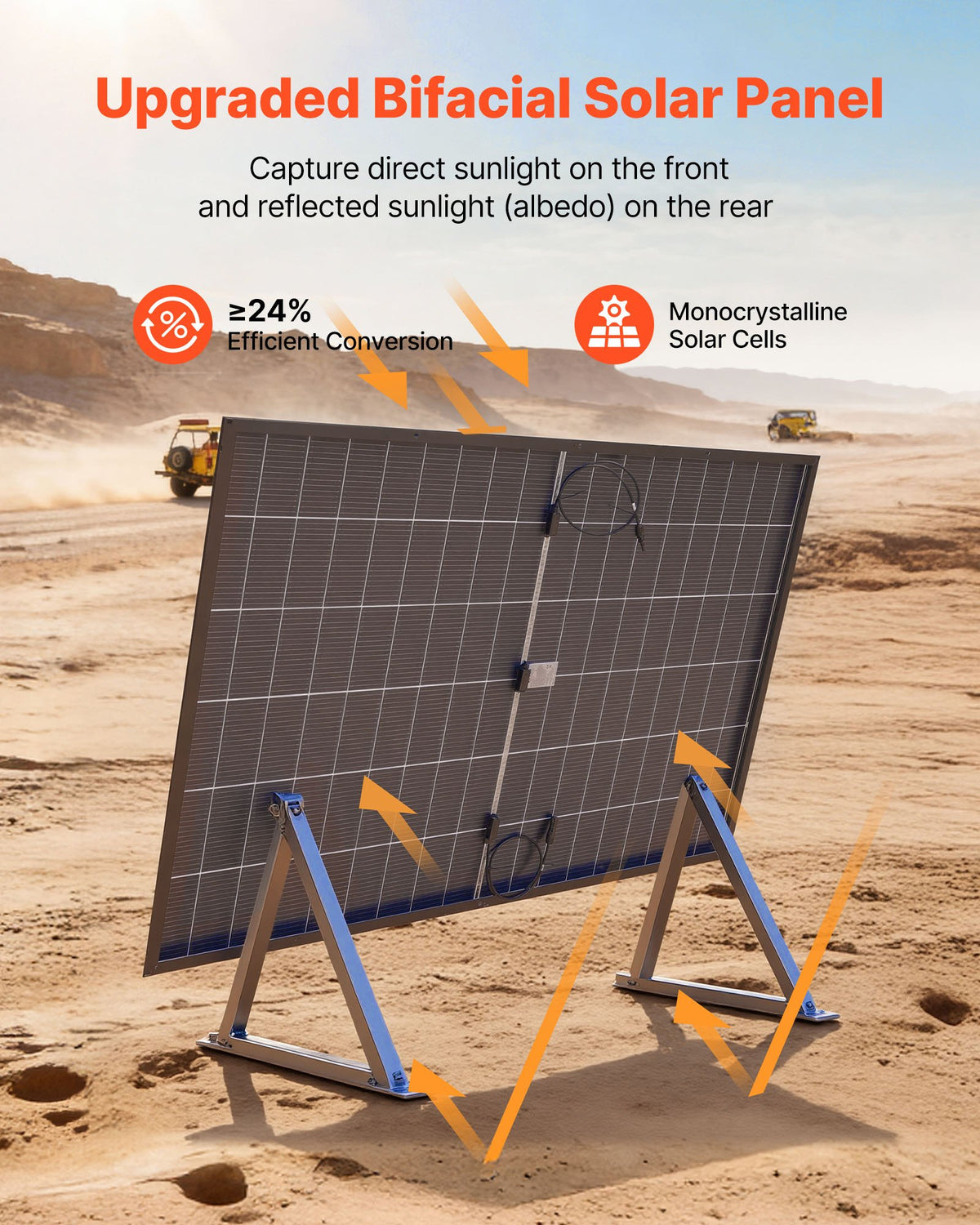 VEVOR 2PCS 400W Bifacial Solar Panels, 16BB N-Type Monocrystalline PV Module 24% Efficiency, IP65 Waterproof Solar Panel with MC4 Output & Aluminum Frame for Car Boat RV Flat Rooftop Off-Grid - GDSTYNB2400WWO46E001V1 - view 3