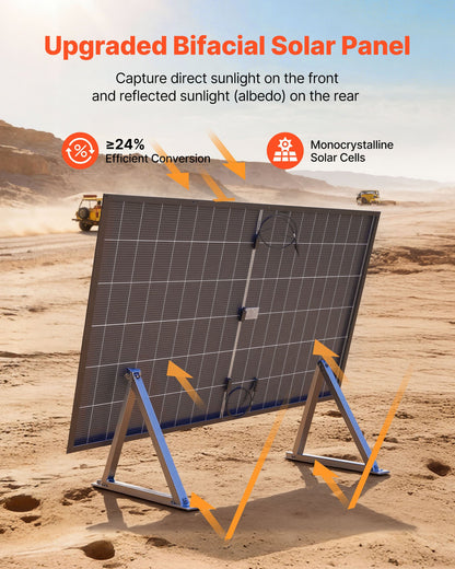 VEVOR 2PCS 400W Bifacial Solar Panels, 16BB N-Type Monocrystalline PV Module 24% Efficiency, IP65 Waterproof Solar Panel with MC4 Output & Aluminum Frame for Car Boat RV Flat Rooftop Off-Grid - GDSTYNB2400WWO46E001V1 - view 3