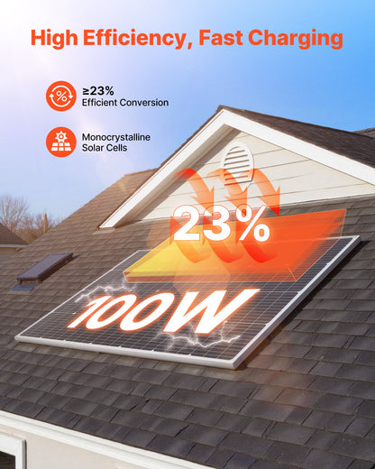 VEVOR 4PCS 100W Monocrystalline Solar Panels, 23% High-Efficiency Mono PV Module with Stable MC4 Output & Aluminum Frame, IP65 Waterproof Solar Panel for Car Boat RV Flat Rooftop Off-Grid Applications - GDSTYNB4100WEPDCQ001V1 - view 3