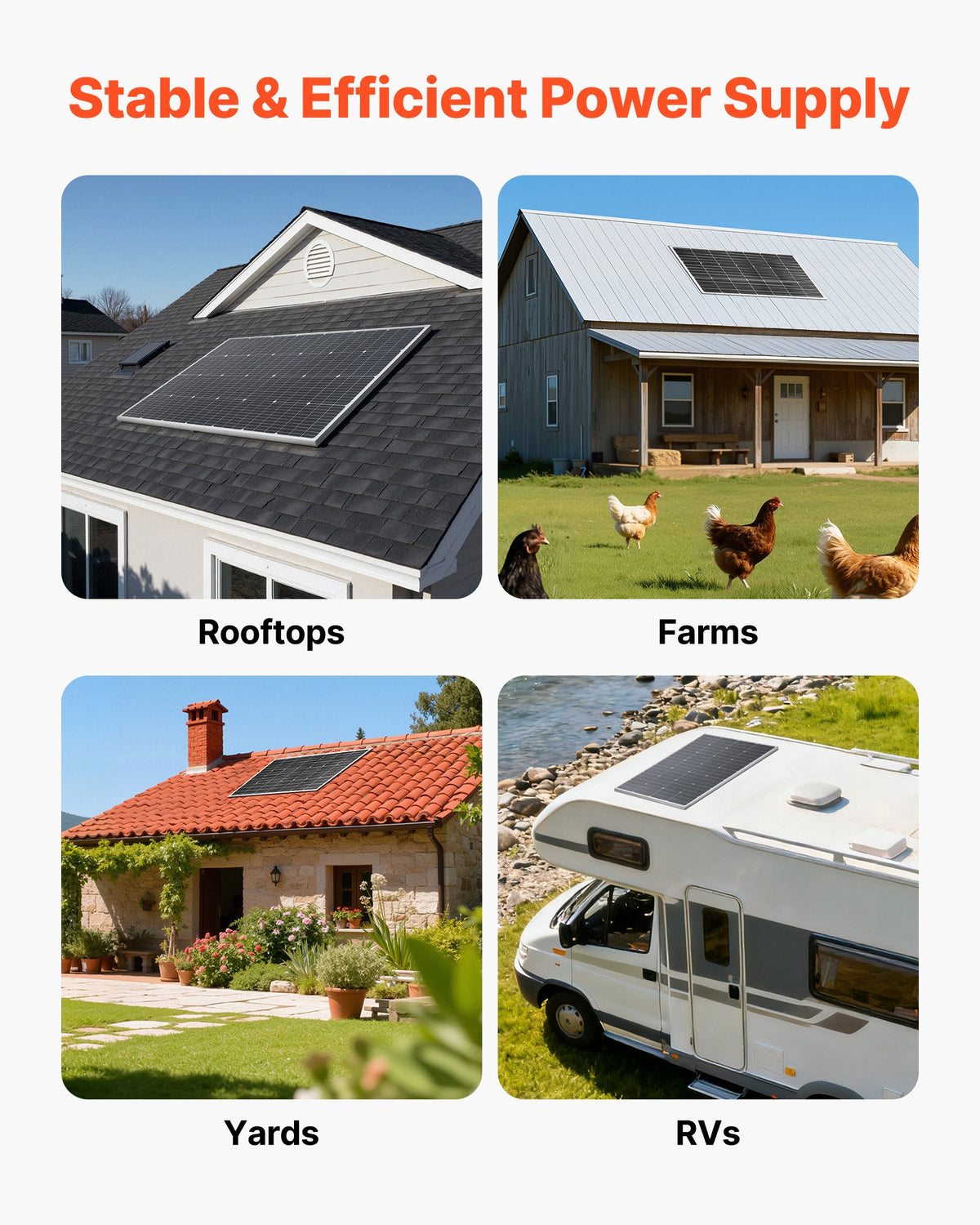 VEVOR 4PCS 100W Monocrystalline Solar Panels, 23% High-Efficiency Mono PV Module with Stable MC4 Output & Aluminum Frame, IP65 Waterproof Solar Panel for Car Boat RV Flat Rooftop Off-Grid Applications - GDSTYNB4100WEPDCQ001V1 - view 7