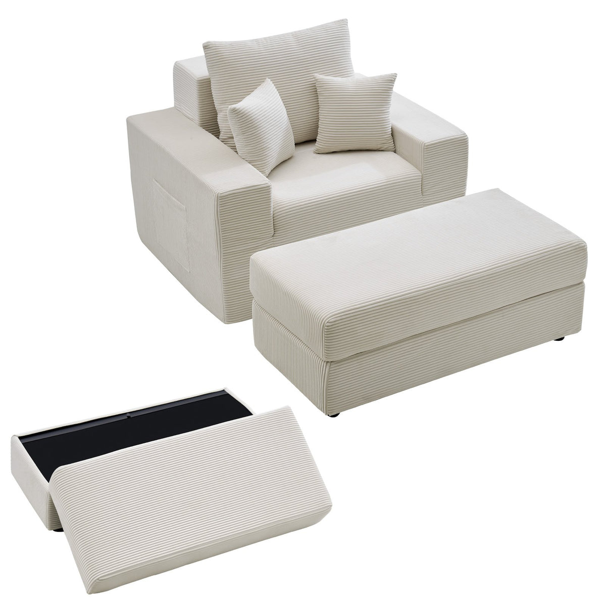 VEVOR Chaise Lounge Chair, 44 in Boneless Modular Chaise Lounge Indoor, Oversized Corduroy Reading Chair with Throw Pillows & Armrests, Deep Seat Sofa Couch Sleeper for Living Room, Bedroom, Beige - GDSTYXDFFTSB5K9IW001V0 - view 1