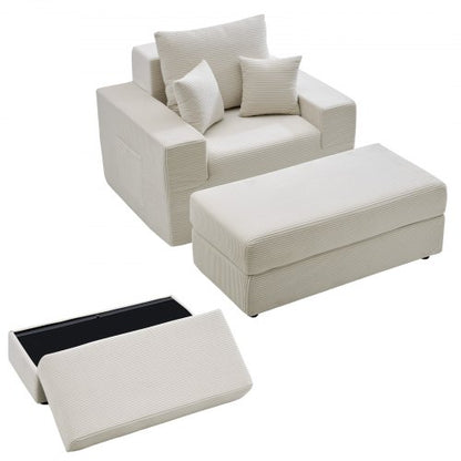 VEVOR Chaise Lounge Chair, 44 in Boneless Modular Chaise Lounge Indoor, Oversized Corduroy Reading Chair with Throw Pillows & Armrests, Deep Seat Sofa Couch Sleeper for Living Room, Bedroom, Beige - GDSTYXDFFTSB5K9IW001V0 - view 2