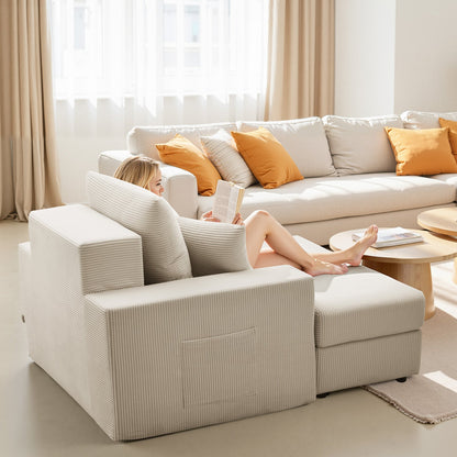 VEVOR Chaise Lounge Chair, 44 in Boneless Modular Chaise Lounge Indoor, Oversized Corduroy Reading Chair with Throw Pillows & Armrests, Deep Seat Sofa Couch Sleeper for Living Room, Bedroom, Beige - GDSTYXDFFTSB5K9IW001V0 - view 9