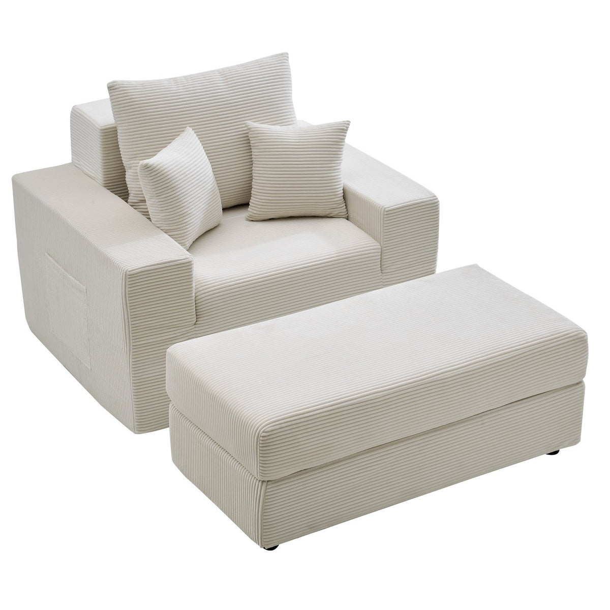 VEVOR Chaise Lounge Chair, 44 in Boneless Modular Chaise Lounge Indoor, Oversized Corduroy Reading Chair with Throw Pillows & Armrests, Deep Seat Sofa Couch Sleeper for Living Room, Bedroom, Beige - GDSTYXDFFTSB5K9IW001V0 - view 10