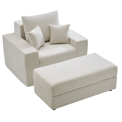 VEVOR Chaise Lounge Chair, 44 in Boneless Modular Chaise Lounge Indoor, Oversized Corduroy Reading Chair with Throw Pillows & Armrests, Deep Seat Sofa Couch Sleeper for Living Room, Bedroom, Beige - GDSTYXDFFTSB5K9IW001V0 - view 10