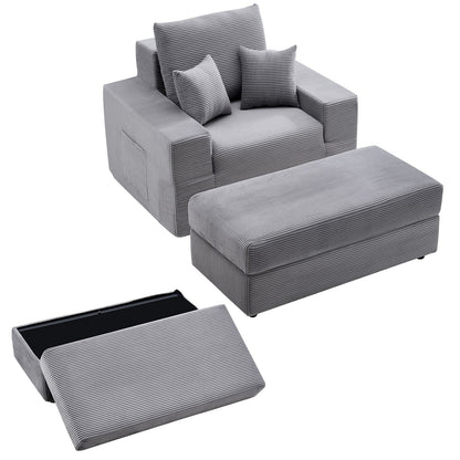 VEVOR Chaise Lounge Chair, 44 in Boneless Modular Chaise Lounge Indoor, Oversized Corduroy Reading Chair with Throw Pillows & Armrests, Deep Seat Sofa Couch Sleeper for Living Room, Bedroom, Grey - GDSTYXDFFTSB9SE6P001V0 - view 1