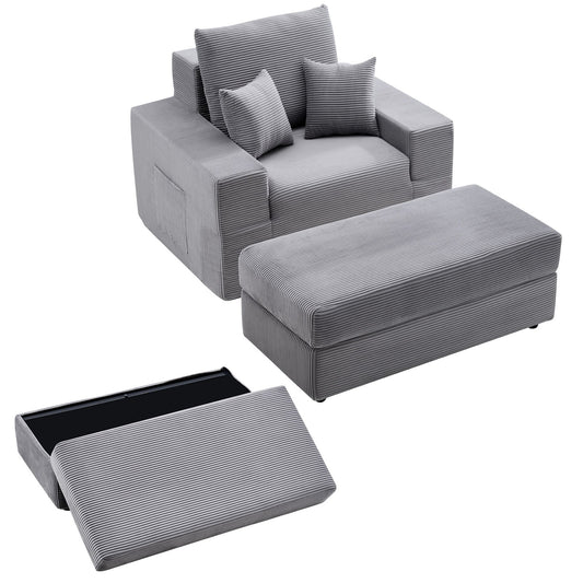 VEVOR Chaise Lounge Chair, 44 in Boneless Modular Chaise Lounge Indoor, Oversized Corduroy Reading Chair with Throw Pillows & Armrests, Deep Seat Sofa Couch Sleeper for Living Room, Bedroom, Grey - GDSTYXDFFTSB9SE6P001V0 - view 1