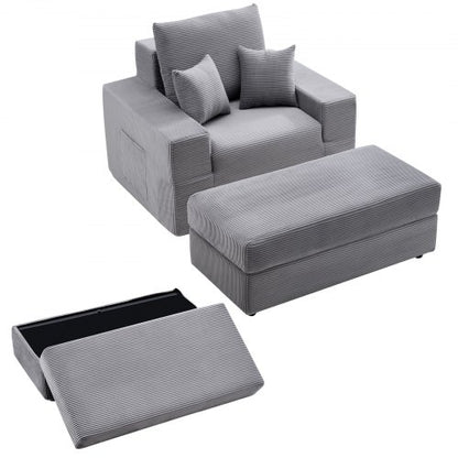 VEVOR Chaise Lounge Chair, 44 in Boneless Modular Chaise Lounge Indoor, Oversized Corduroy Reading Chair with Throw Pillows & Armrests, Deep Seat Sofa Couch Sleeper for Living Room, Bedroom, Grey - GDSTYXDFFTSB9SE6P001V0 - view 2