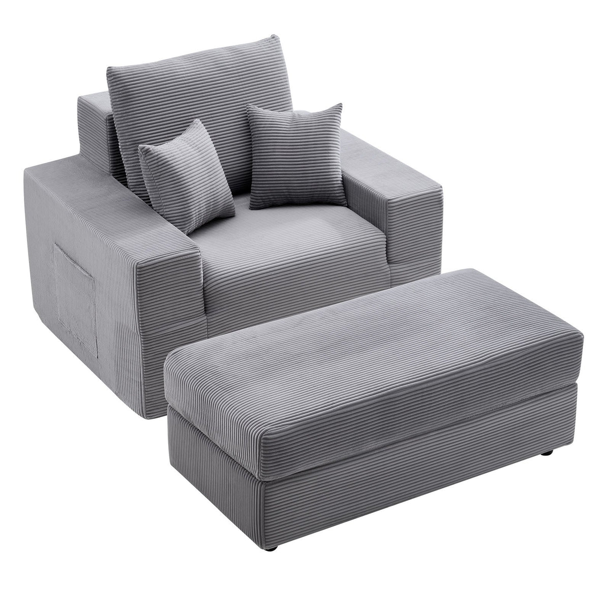 VEVOR Chaise Lounge Chair, 44 in Boneless Modular Chaise Lounge Indoor, Oversized Corduroy Reading Chair with Throw Pillows & Armrests, Deep Seat Sofa Couch Sleeper for Living Room, Bedroom, Grey - GDSTYXDFFTSB9SE6P001V0 - view 10