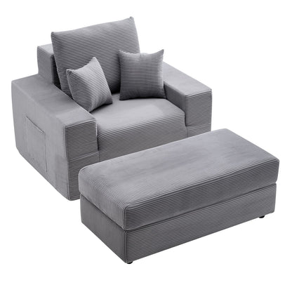 VEVOR Chaise Lounge Chair, 44 in Boneless Modular Chaise Lounge Indoor, Oversized Corduroy Reading Chair with Throw Pillows & Armrests, Deep Seat Sofa Couch Sleeper for Living Room, Bedroom, Grey - GDSTYXDFFTSB9SE6P001V0 - view 10
