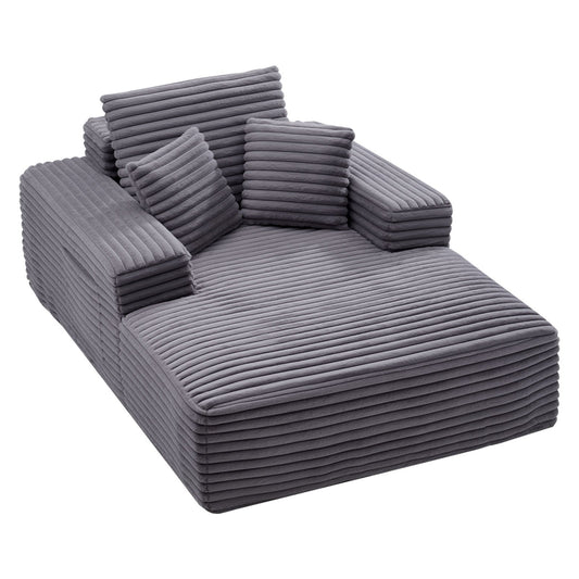 VEVOR Chaise Lounge Chair, 54 in Boneless Chaise Lounge Indoor, Modern Upholstered Oversized Reading Chair with Throw Pillows & Armrests, Sofa Couch Deep Seat Sleeper for Living Room, Bedroom, Grey - GDSTYXDFYTSQCGRO8001V0 - view 1