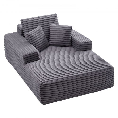 VEVOR Chaise Lounge Chair, 54 in Boneless Chaise Lounge Indoor, Modern Upholstered Oversized Reading Chair with Throw Pillows & Armrests, Sofa Couch Deep Seat Sleeper for Living Room, Bedroom, Grey - GDSTYXDFYTSQCGRO8001V0 - view 2