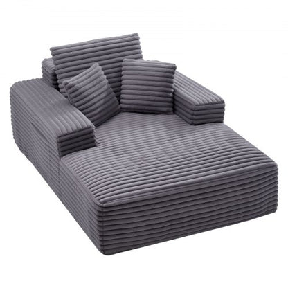 VEVOR Chaise Lounge Chair, 54 in Boneless Chaise Lounge Indoor, Modern Upholstered Oversized Reading Chair with Throw Pillows & Armrests, Sofa Couch Deep Seat Sleeper for Living Room, Bedroom, Grey - GDSTYXDFYTSQCGRO8001V0 - view 2