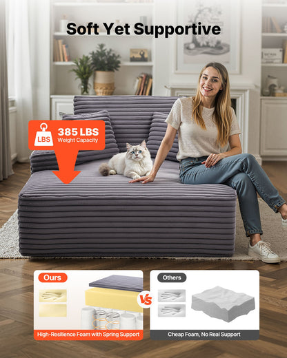 VEVOR Chaise Lounge Chair, 48 in Boneless Chaise Lounge Indoor, Modern Upholstered Oversized Reading Chair with Throw Pillows & Armrests, Sofa Couch Deep Seat Sleeper for Living Room, Bedroom, Balcony - GDSTYXDFYTSQYE335001V0 - view 5