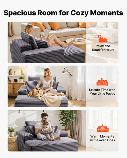 VEVOR Chaise Lounge Chair, 48 in Boneless Chaise Lounge Indoor, Modern Upholstered Oversized Reading Chair with Throw Pillows & Armrests, Sofa Couch Deep Seat Sleeper for Living Room, Bedroom, Balcony - GDSTYXDFYTSQYE335001V0 - view 7
