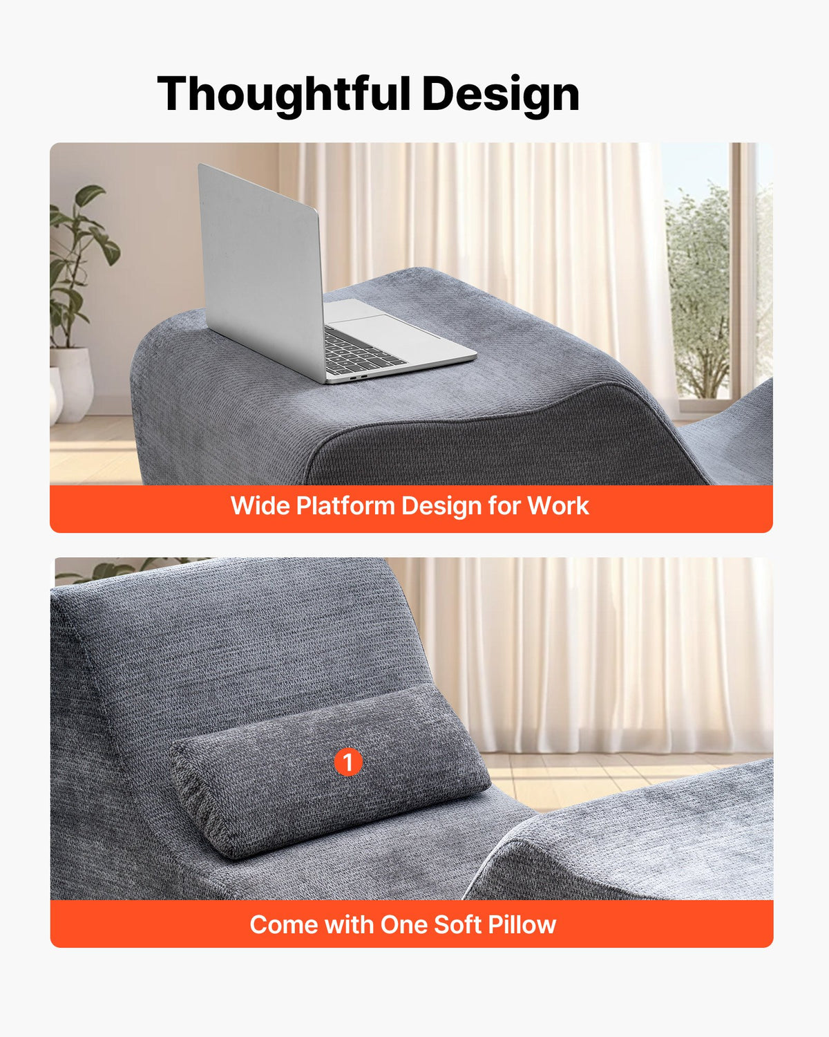 VEVOR Yoga Chair Chaise, Ergonomic Chaise Lounge Chair for Yoga, Modern Boneless Curved Foam Lounge Indoor for Massage, Stretching, Relaxation, Exercise, Used in Living Room, Bedroom, Balcony, Grey - GDSTYYJFYTSQRW258001V0 - view 6