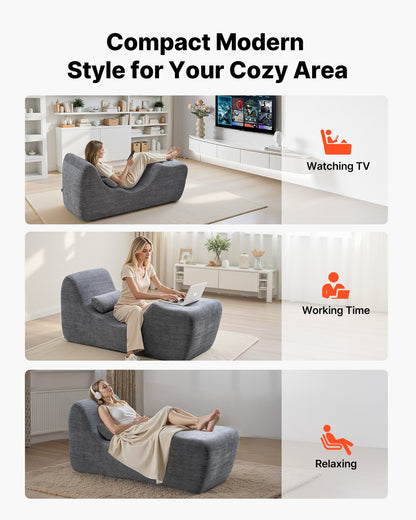 VEVOR Yoga Chair Chaise, Ergonomic Chaise Lounge Chair for Yoga, Modern Boneless Curved Foam Lounge Indoor for Massage, Stretching, Relaxation, Exercise, Used in Living Room, Bedroom, Balcony, Grey - GDSTYYJFYTSQRW258001V0 - view 7