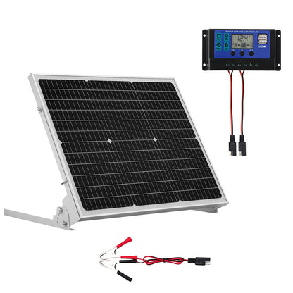 VEVOR 50W 12V Solar Battery Trickle Charger Maintainer, Mono Solar Panel Battery Charger with Upgraded MPPT Controller & Adjustable Mount Bracket, IP65 Waterproof for Car Boat RV Trailer House Roof - GDSXLDJG50WWGZAH2001Y3 - view 1