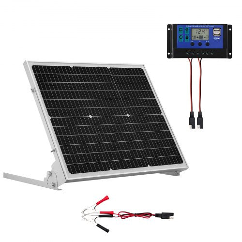 VEVOR 50W 12V Solar Battery Trickle Charger Maintainer, Mono Solar Panel Battery Charger with Upgraded MPPT Controller & Adjustable Mount Bracket, IP65 Waterproof for Car Boat RV Trailer House Roof - GDSXLDJG50WWGZAH2001Y3 - view 2