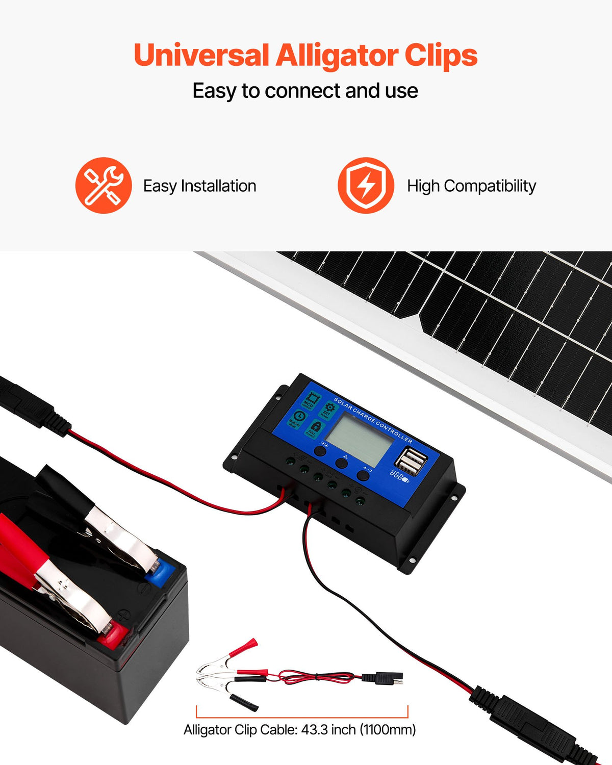 VEVOR 50W 12V Solar Battery Trickle Charger Maintainer, Mono Solar Panel Battery Charger with Upgraded MPPT Controller & Adjustable Mount Bracket, IP65 Waterproof for Car Boat RV Trailer House Roof - GDSXLDJG50WWGZAH2001Y3 - view 6