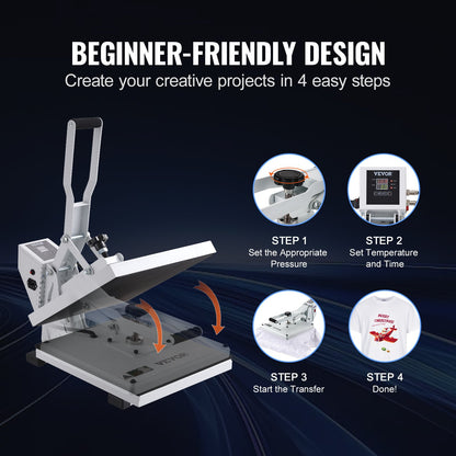 VEVOR Heat Press, Heat Press Machine for T-Shirt, Fast Heating, High Pressure Heat Press 15x15, Power Digital Industrial Sublimation Printer for Heat Transfer Vinyl, Easy to Use, White - GDSYD1515110VBP0EV1 - view 7