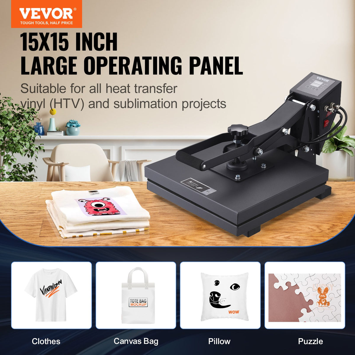 VEVOR Heat Press, 15 x 15 inch Heat Press Machine for T-shirts, Fast Heating, High Pressure for Digital Industrial-Quality Sublimation Printer for Heat Transfer Vinyl, 15" x 15", Black - GDSYD1515110VZG9PV1 - view 3