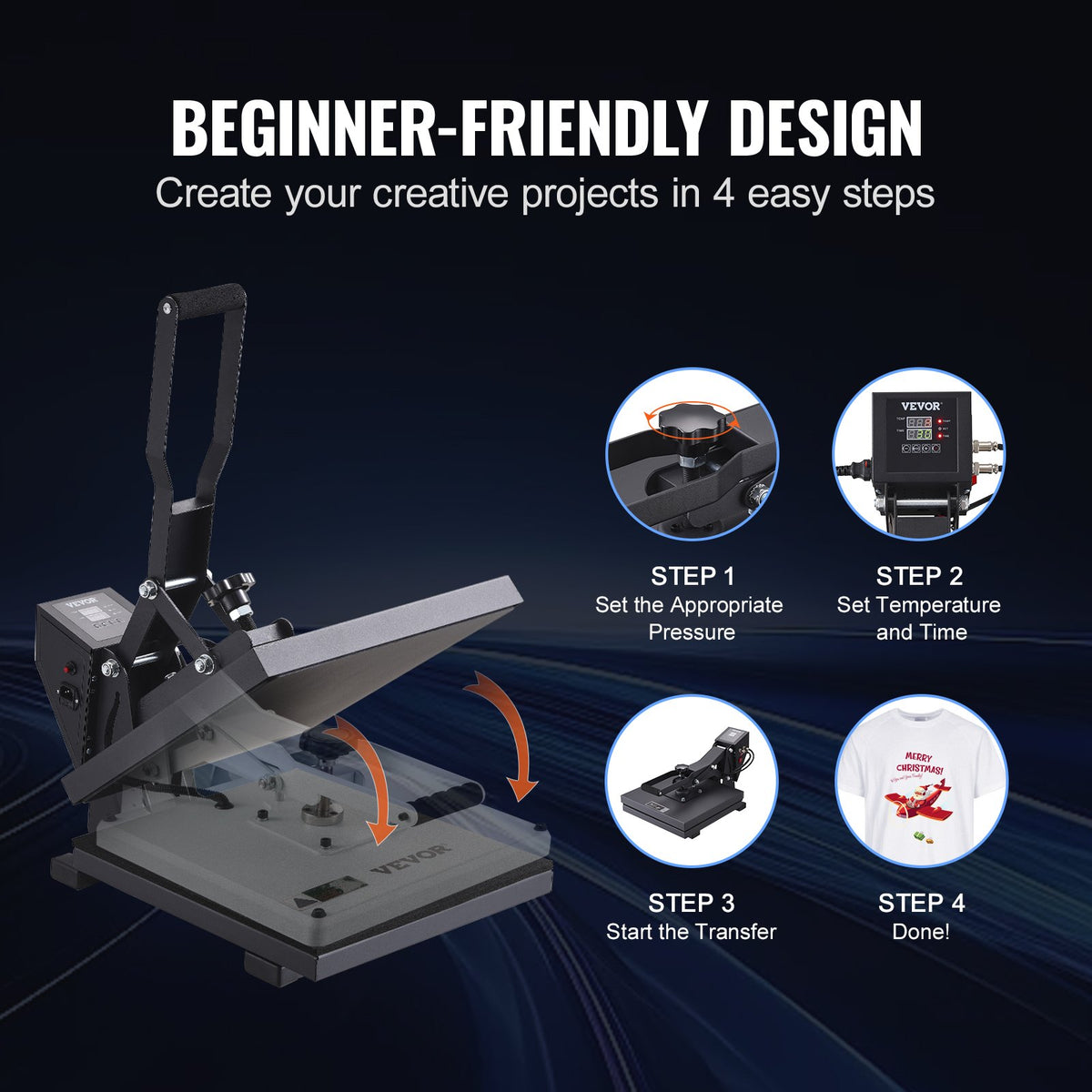 VEVOR Heat Press, 15 x 15 inch Heat Press Machine for T-shirts, Fast Heating, High Pressure for Digital Industrial-Quality Sublimation Printer for Heat Transfer Vinyl, 15" x 15", Black - GDSYD1515110VZG9PV1 - view 7