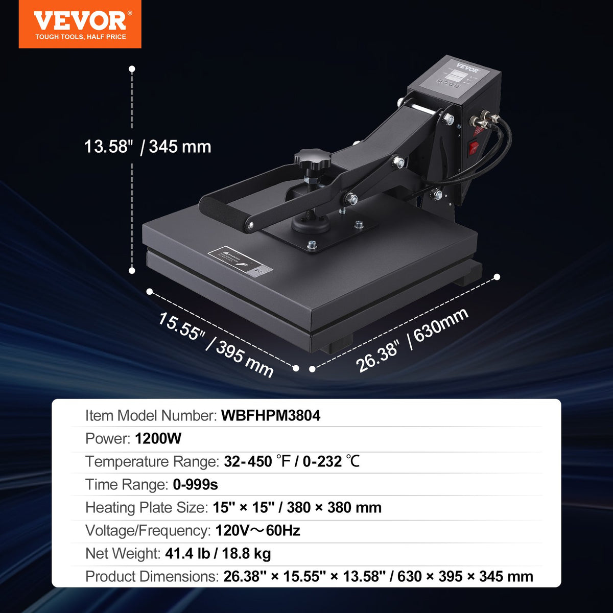 VEVOR Heat Press, 15 x 15 inch Heat Press Machine for T-shirts, Fast Heating, High Pressure for Digital Industrial-Quality Sublimation Printer for Heat Transfer Vinyl, 15" x 15", Black - GDSYD1515110VZG9PV1 - view 8