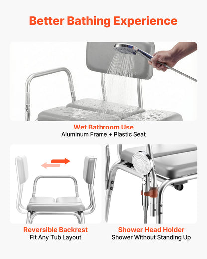 VEVOR Tub Transfer Bench for Bathtub, 500 lbs Weight Capacity Heavy Duty Shower Chair with Arm and Backrest, Height Adjustable Bathroom Shower Bench Bath Seat for Adults, Seniors, Elderly and Disabled - GDSYGZYTLSLB1UMXX001V0 - view 6