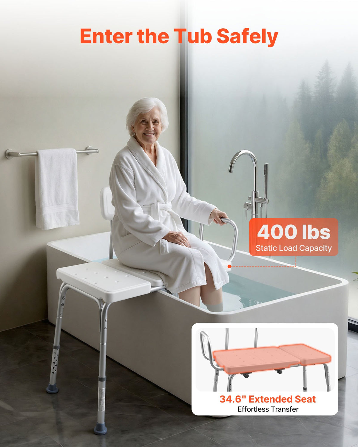 VEVOR Tub Transfer Bench for Bathtub, 400 lbs Capacity Heavy Duty Shower Chair with Arm, Backrest and Curtain Slot, Height Adjustable Shower Bench Bath Seat for Adults, Seniors, Elderly and Disabled - GDSYGZYTLSLB9D365001V0 - view 3