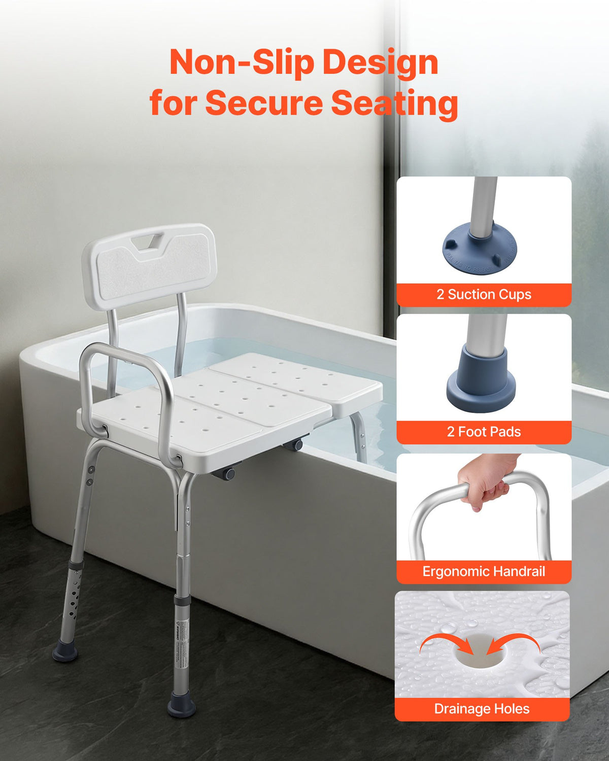 VEVOR Tub Transfer Bench for Bathtub, 400 lbs Capacity Heavy Duty Shower Chair with Arm, Backrest and Curtain Slot, Height Adjustable Shower Bench Bath Seat for Adults, Seniors, Elderly and Disabled - GDSYGZYTLSLB9D365001V0 - view 6