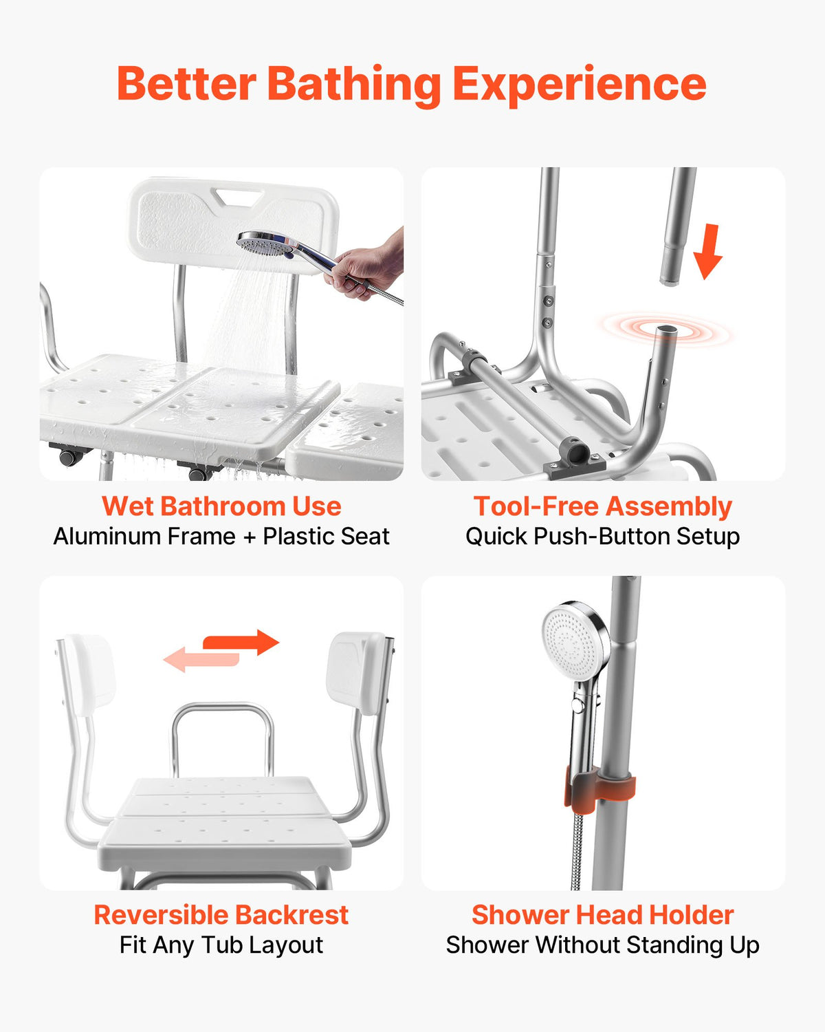 VEVOR Tub Transfer Bench for Bathtub, 400 lbs Capacity Heavy Duty Shower Chair with Arm, Backrest and Curtain Slot, Height Adjustable Shower Bench Bath Seat for Adults, Seniors, Elderly and Disabled - GDSYGZYTLSLB9D365001V0 - view 7