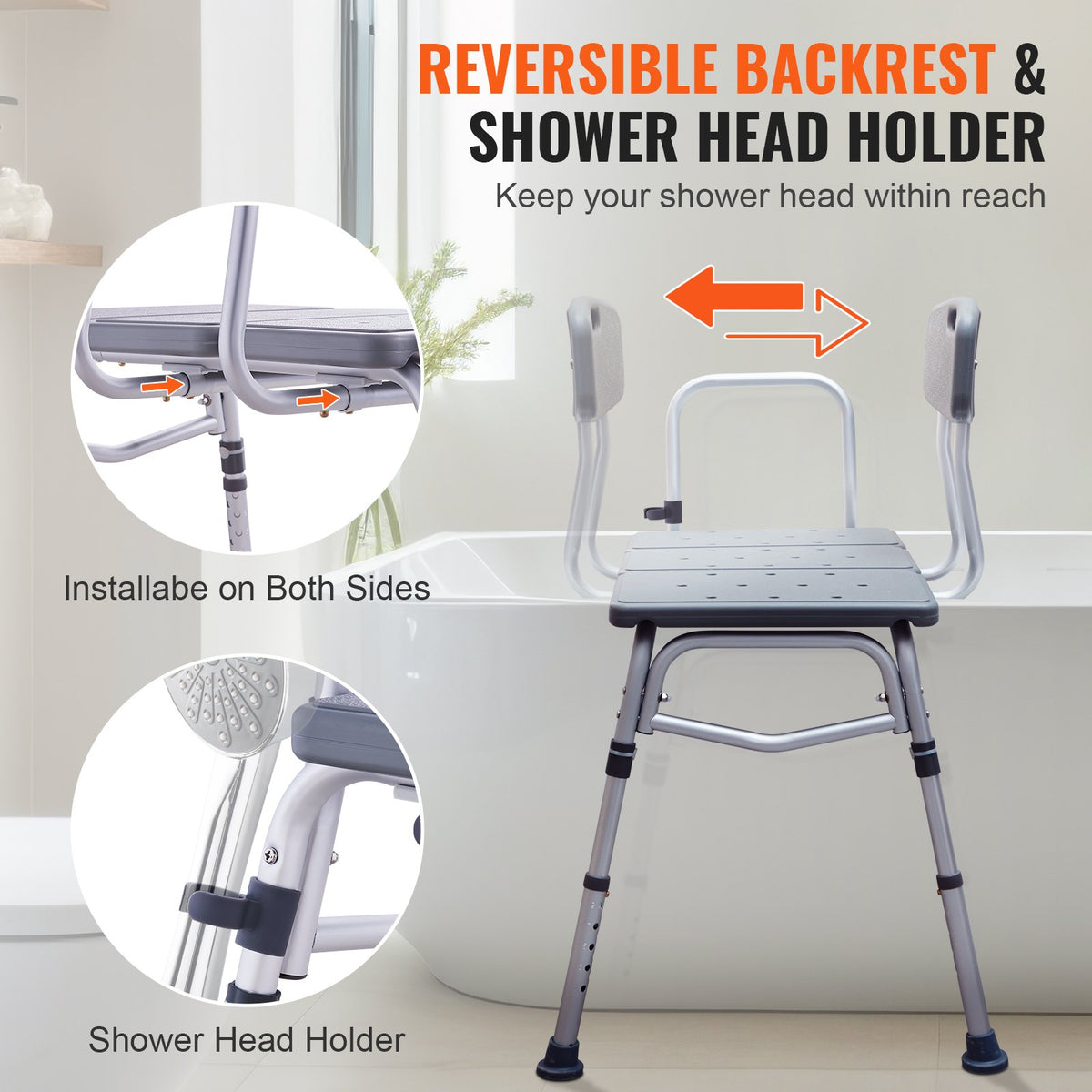 VEVOR Tub Transfer Bench for Bathtub, Adjustable Shower Seats for Adults, Lightweight Shower Bench for Elderly and Disabled, Non-Slip Bath Seats with Armrest and Reversible Backrest, 400lbs Capacity - GDSYGZYTLSLBISSULV0 - view 7