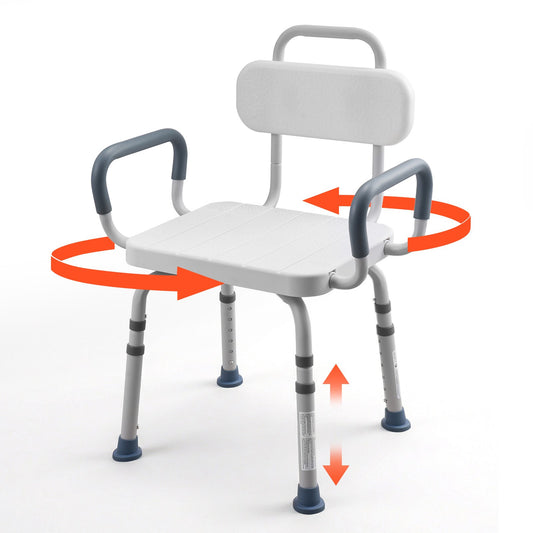 VEVOR Swivel Shower Chair with Arms and Back, 400 lbs Heavy Duty Bench Seat for Inside Shower Stall and Bathtub, Height Adjustable Bathroom Bath Tub Seat for Adults, Seniors, Elderly and Disabled - GDSYGZYTLSLK8Q9Y5001V0 - view 1
