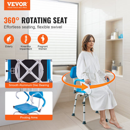 VEVOR Swivel Shower Chair 360 Degree, Adjustable Shower Seat with Pivoting Arms & Padded Bath Seat for Inside Shower or Tub, Non-Slip Rotating Bathtub Chair for Elderly Disabled, 300LBS Capacity - GDSYGZYTLSLKVG9ABV0 - view 3