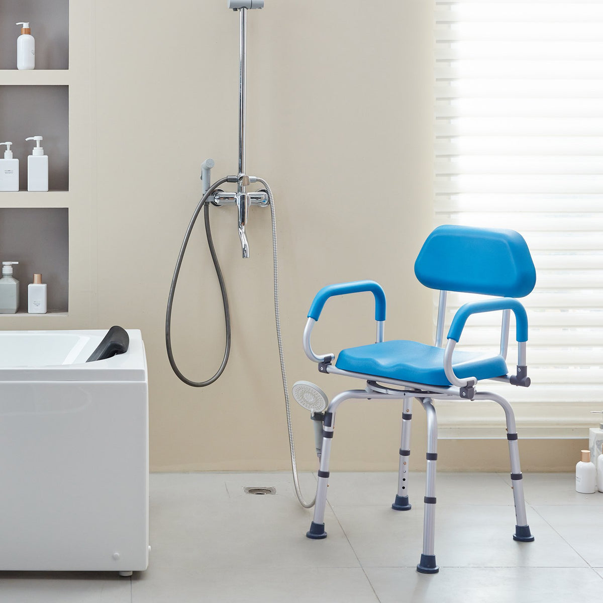 VEVOR Swivel Shower Chair 360 Degree, Adjustable Shower Seat with Pivoting Arms & Padded Bath Seat for Inside Shower or Tub, Non-Slip Rotating Bathtub Chair for Elderly Disabled, 300LBS Capacity - GDSYGZYTLSLKVG9ABV0 - view 9