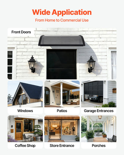 VEVOR Awnings for Door Entrance, 30 x 39 in, Exterior Front Door Window Awnings with Drainage & ABS Bracket, Rain Snow Sun Protection, Overhang Polycarbonate Door Canopy for Porch Patio, Smoky Gray - GDSZYP3040YCJJP3W001V0 - view 7