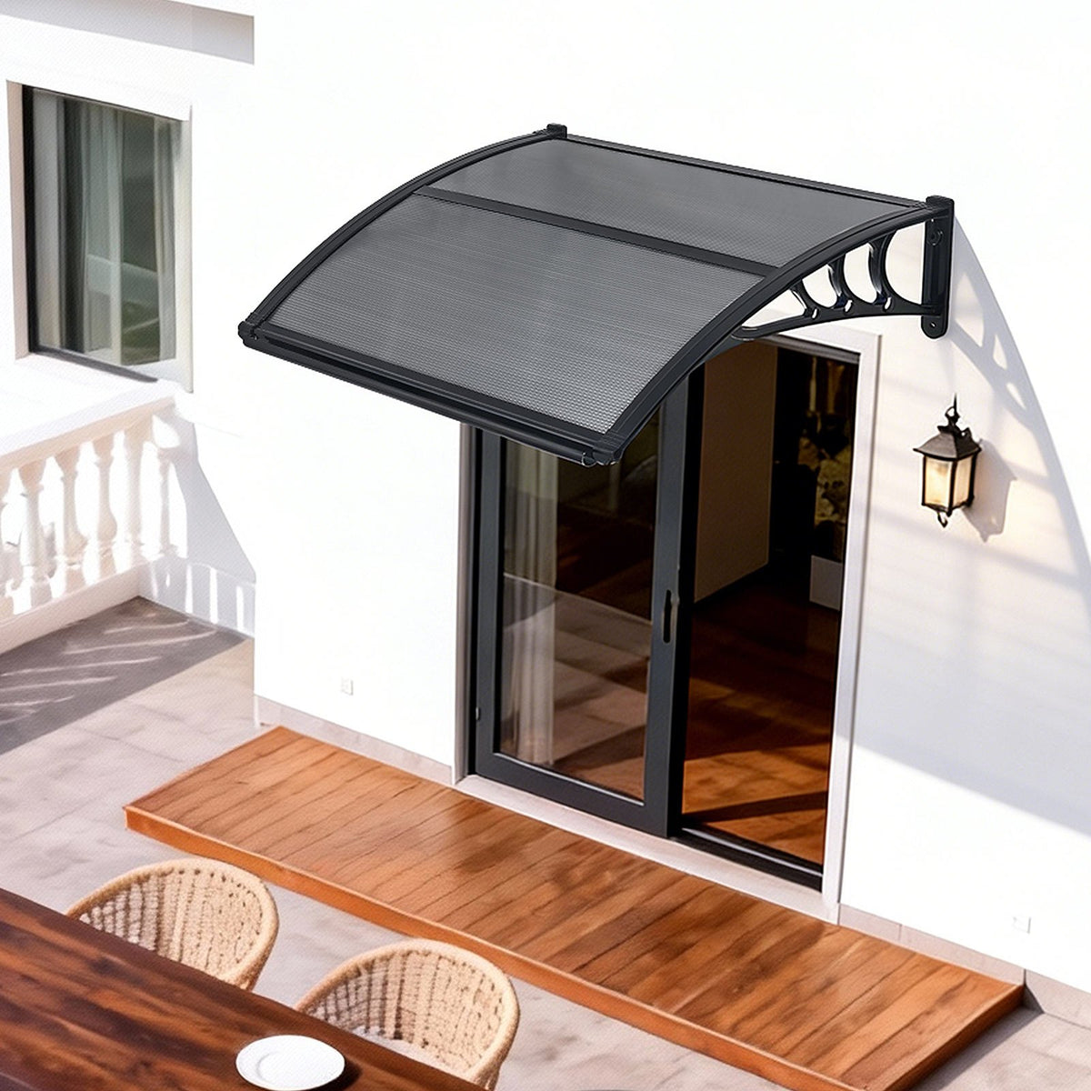 VEVOR Awnings for Door Entrance, 30 x 39 in, Exterior Front Door Window Awnings with Drainage & ABS Bracket, Rain Snow Sun Protection, Overhang Polycarbonate Door Canopy for Porch Patio, Smoky Gray - GDSZYP3040YCJJP3W001V0 - view 9