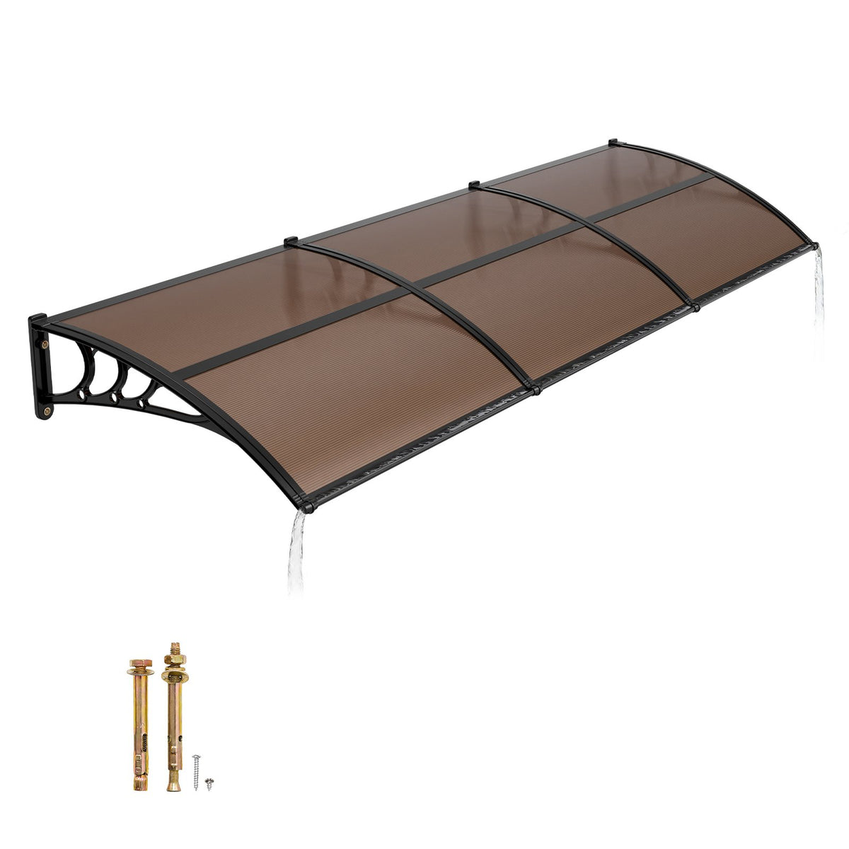 VEVOR Awnings for Door Entrance, 38 x 117 in, Exterior Front Door Window Awnings with Drainage & ABS Bracket, Rain Snow Sun Protection, Overhang Polycarbonate Door Canopy for Porch Patio, Brown - GDSZYP40120Y8FUG0001V0 - view 1