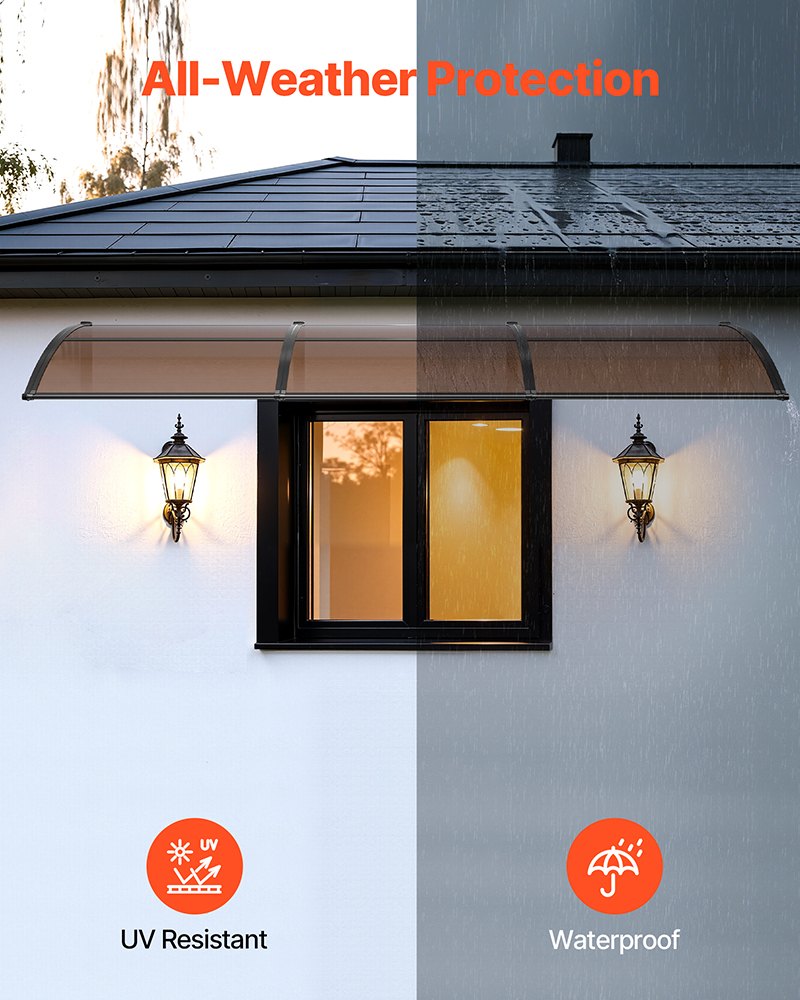 VEVOR Awnings for Door Entrance, 38 x 117 in, Exterior Front Door Window Awnings with Drainage & ABS Bracket, Rain Snow Sun Protection, Overhang Polycarbonate Door Canopy for Porch Patio, Brown - GDSZYP40120Y8FUG0001V0 - view 4