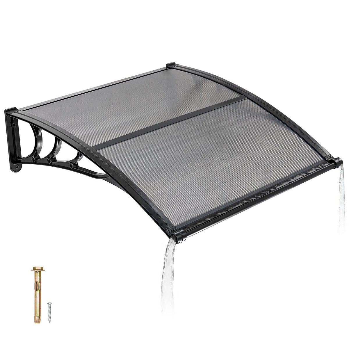 VEVOR Awnings for Door Entrance, 38 x 40 in, Exterior Front Door Window Awnings with Drainage & ABS Bracket, Rain Snow Sun Protection, Overhang Polycarbonate Door Canopy for Porch Patio, Smoky Gray - GDSZYP4040YC1V67C001V0 - view 1
