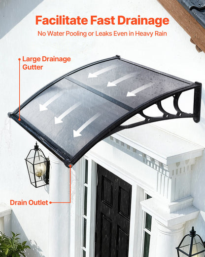 VEVOR Awnings for Door Entrance, 38 x 40 in, Exterior Front Door Window Awnings with Drainage & ABS Bracket, Rain Snow Sun Protection, Overhang Polycarbonate Door Canopy for Porch Patio, Smoky Gray - GDSZYP4040YC1V67C001V0 - view 3