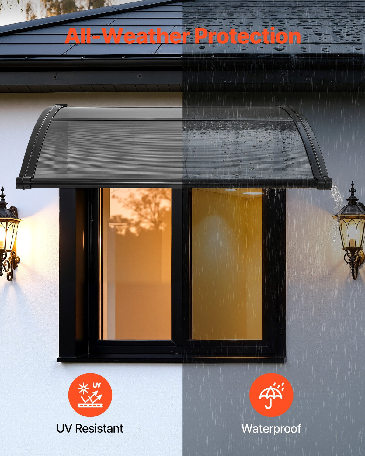 VEVOR Awnings for Door Entrance, 38 x 40 in, Exterior Front Door Window Awnings with Drainage & ABS Bracket, Rain Snow Sun Protection, Overhang Polycarbonate Door Canopy for Porch Patio, Smoky Gray - GDSZYP4040YC1V67C001V0 - view 4