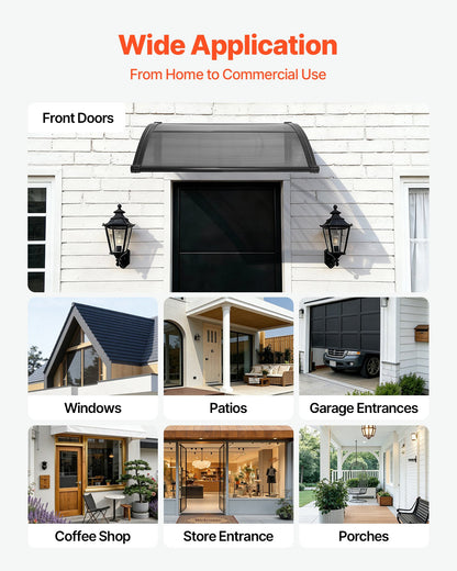 VEVOR Awnings for Door Entrance, 38 x 40 in, Exterior Front Door Window Awnings with Drainage & ABS Bracket, Rain Snow Sun Protection, Overhang Polycarbonate Door Canopy for Porch Patio, Smoky Gray - GDSZYP4040YC1V67C001V0 - view 7
