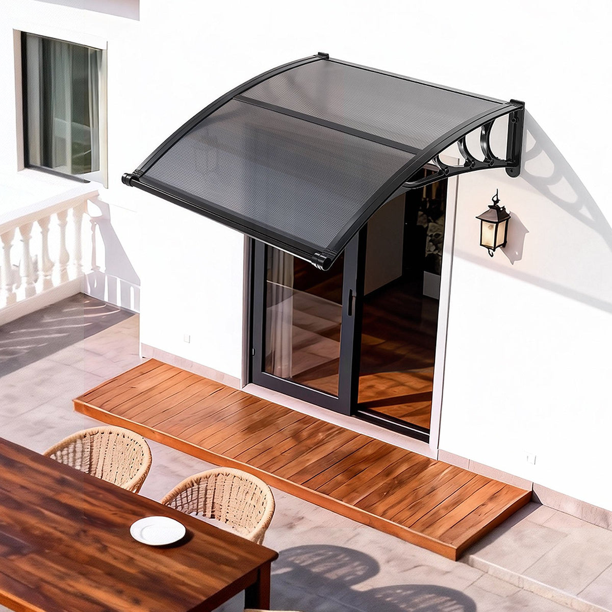 VEVOR Awnings for Door Entrance, 38 x 40 in, Exterior Front Door Window Awnings with Drainage & ABS Bracket, Rain Snow Sun Protection, Overhang Polycarbonate Door Canopy for Porch Patio, Smoky Gray - GDSZYP4040YC1V67C001V0 - view 9