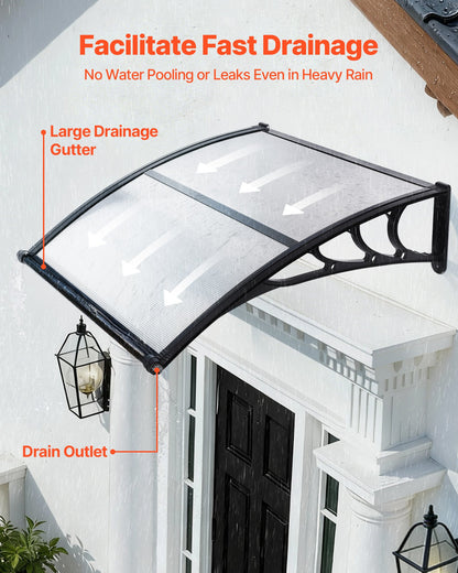 VEVOR Awnings for Door Entrance, 38 x 40 in, Exterior Front Door Window Awnings with Drainage & ABS Bracket, Rain Snow Sun Protection, Overhang Polycarbonate Door Canopy for Porch Patio, Clear - GDSZYP4040YCGPQDX001V0 - view 3