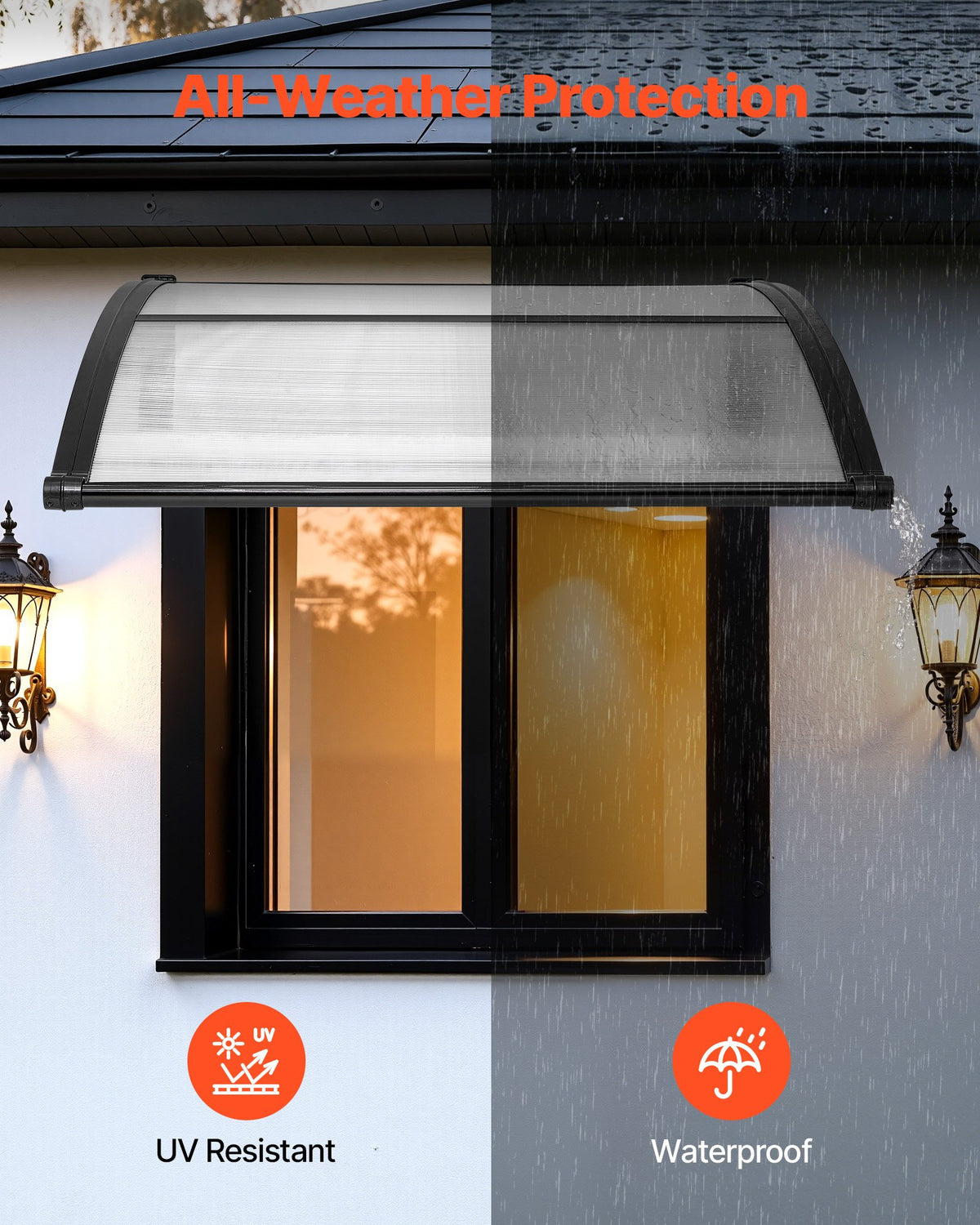 VEVOR Awnings for Door Entrance, 38 x 40 in, Exterior Front Door Window Awnings with Drainage & ABS Bracket, Rain Snow Sun Protection, Overhang Polycarbonate Door Canopy for Porch Patio, Clear - GDSZYP4040YCGPQDX001V0 - view 4
