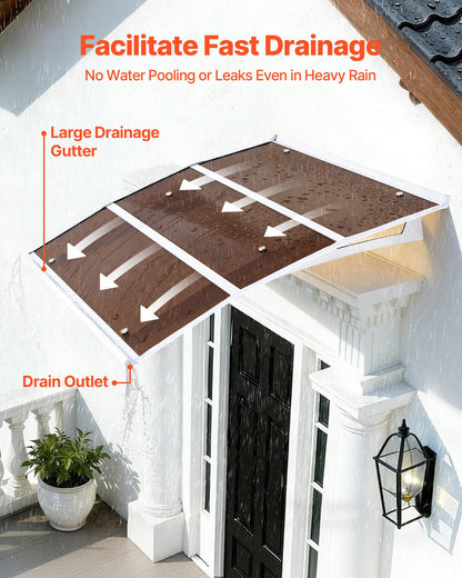 VEVOR Awnings for Door Entrance, 37 x 47 in, Exterior Front Door Window Awnings with Drainage & ABS Bracket, Rain Snow Sun Protection, Overhang Polycarbonate Door Canopy for Porch Patio, Brown - GDSZYP4048INJ4JPP001V0 - view 3