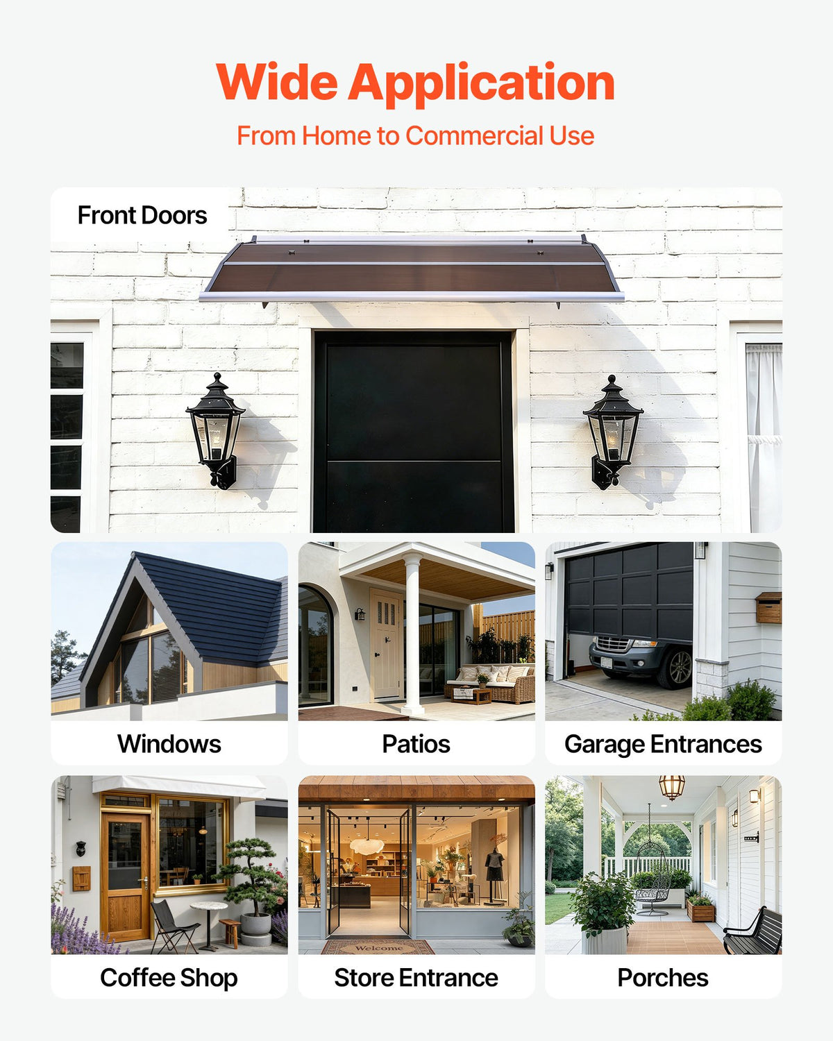 VEVOR Awnings for Door Entrance, 37 x 47 in, Exterior Front Door Window Awnings with Drainage & ABS Bracket, Rain Snow Sun Protection, Overhang Polycarbonate Door Canopy for Porch Patio, Brown - GDSZYP4048INJ4JPP001V0 - view 7